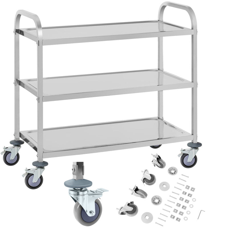 3-Tiered Catering Trolley for Up to 150Kg, Made of Stainless Steel, Royal Catering RCSW 3A