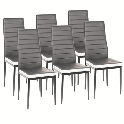 6pcs Commercial-Grade Faux Leather Chairs | Heavy-Duty Metallic Legs & High-Back Ergonomic Design, Scratch-Resistant, Easy to Clean - Ideal for Restaurants, Offices, and Homes, Dining Room Chairs