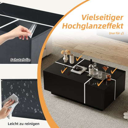 Salontafel – Koffietafel – Tafel – Woonkamertafel – Opbergtafel – Zwart-Wit Patchwork – 4 Uittrekbare Lades – Hoogglans Afwerking – 100x60x40 cm – Belastbaar Tot 30 kg