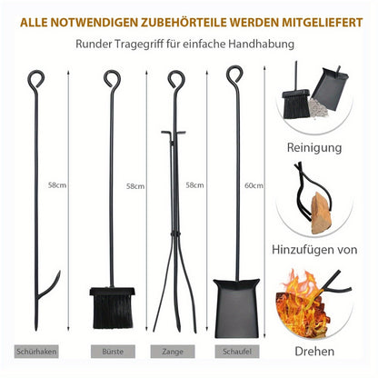 Houtrek – Brandhoutrek – Haardhoutrek – Houtopslag – Haardhout Opbergrek – Zwart Stalen Frame – 90x33x76 cm – Inclusief Haardgereedschap