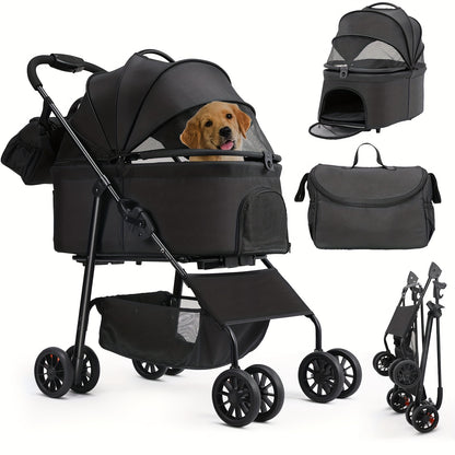 Hondenbuggy – Hondenwagen – Hondenkar – Dierenwagen – Huisdierenwagen – Tot 30 kg Draagvermogen – 360° Draaibare Dubbele Wielen – Inklapbaar – Oxford Stof