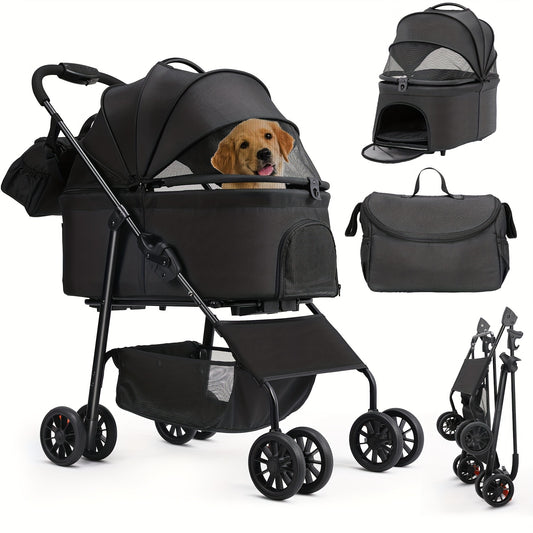 Hondenbuggy – Hondenwagen – Hondenkar – Dierenwagen – Huisdierenwagen – Tot 30 kg Draagvermogen – 360° Draaibare Dubbele Wielen – Inklapbaar – Oxford Stof