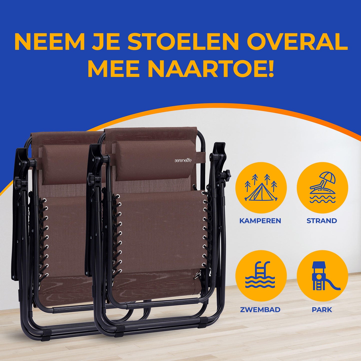 Lounge Stoel – Tuinstoel – Ligstoel – Relaxstoel – Verstelbare Stoel – Ingebouwd Zonnescherm – Afneembare Zijtafel met 2 Cupholders