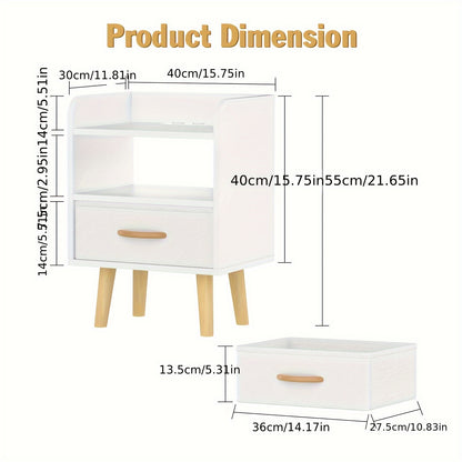 Nachtkastje – Nachtkastjes – Ladekastje – Bijzettafel – Opbergkastje – Set van 2 – Compact Design – Wit Metaal Met Houten Poten