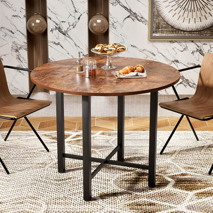 Foldable Round Dining Table - 75cm High, Brown Wooden Kitchen Table for 2-4 People, Rustic Style with Metal Legs, Engineered Wood Top, Perfect for Living Room or Dining Room, Easy Assembly, No Power Needed, Dining Table for Living Room, JoliJour