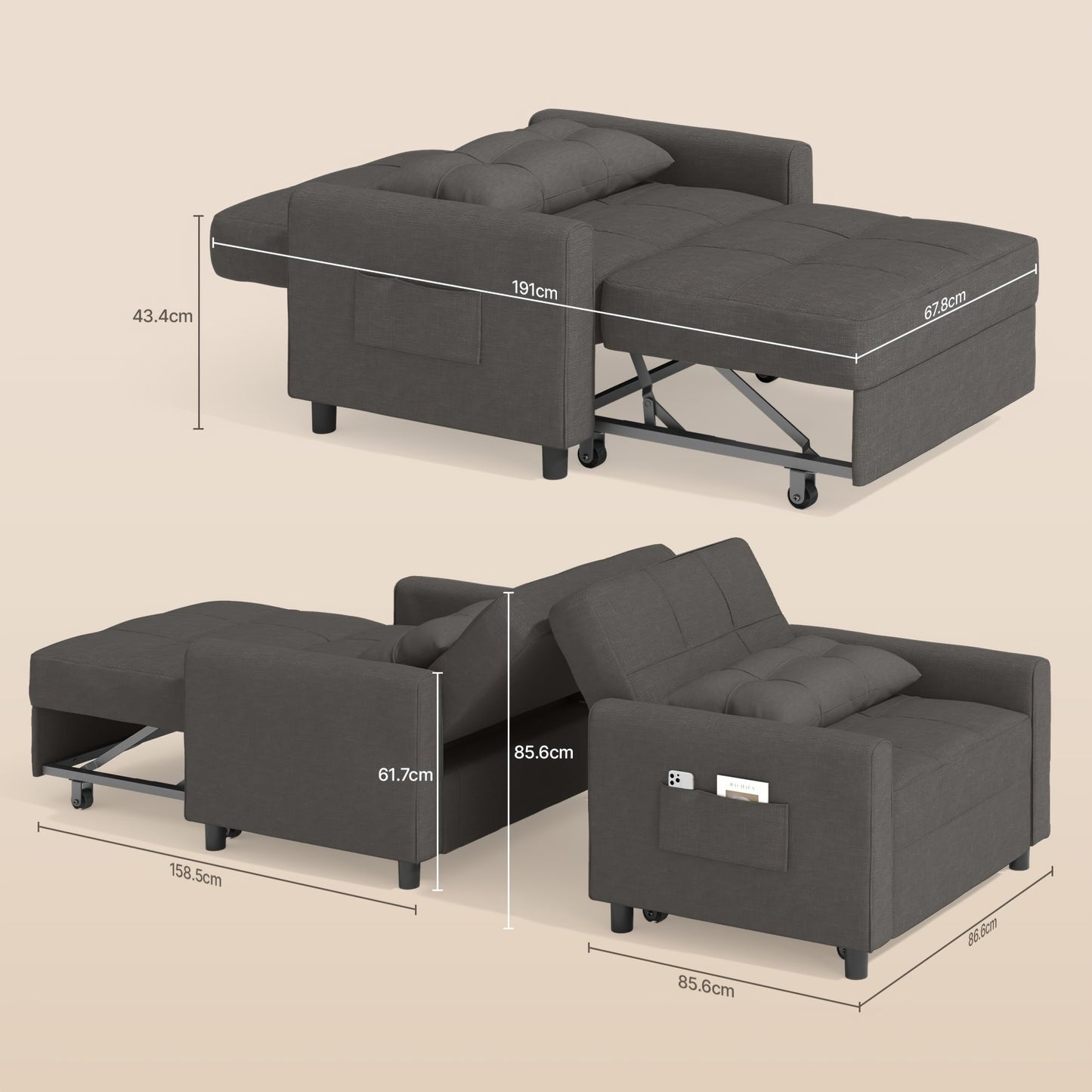 Comfortable Recliner Chair, Adjustable Backrest Sleeping Chair And Folding Sofa Bed - Perfect Relaxation Chair For Your Living Room Or Bedroom