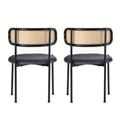 Eetkamerstoel – Stoel – Kuipstoel – Keukenstoel – Meubel – Set van 2 – Bamboe Frame – Zacht Gewatteerd – Grijs – Stevig Vierpootsdesign – Makkelijk Schoon te Maken