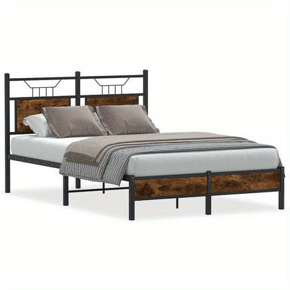 Modern Oak Smoke Bed Frame - 120x200cm Chipboard, Removable & Practical Design, All-Season Use, Easy Assembly, No Mattress Included, Contemporary Style for Bedroom Furniture, Bedroom Furniture, Sleek Headboard, Wooden Constru