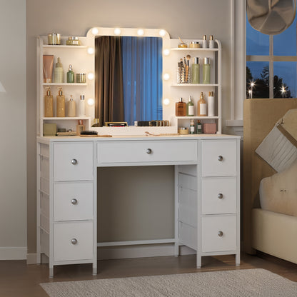 Make-up Tafel – Sieradentafel – Dressing Table – Make-up Kast – Opbergmeubel – Grote HD Spiegel – Verstelbare LED Verlichting – Wit