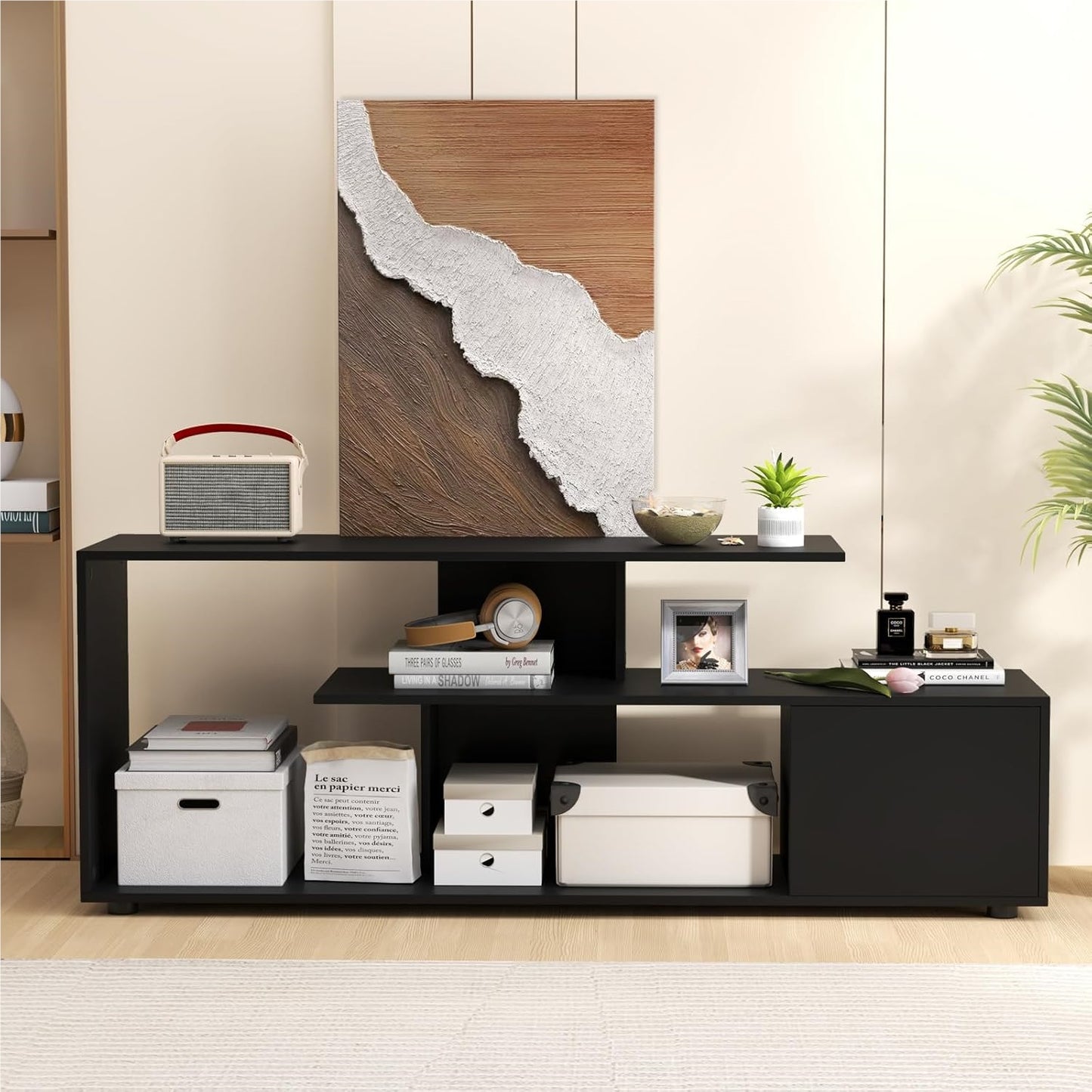 TV-kast – TV-meubel – Lowboard – Tv-dressoir – Tv-meubel zwart – Asymmetrisch ontwerp – Stevige constructie tot 55 inch