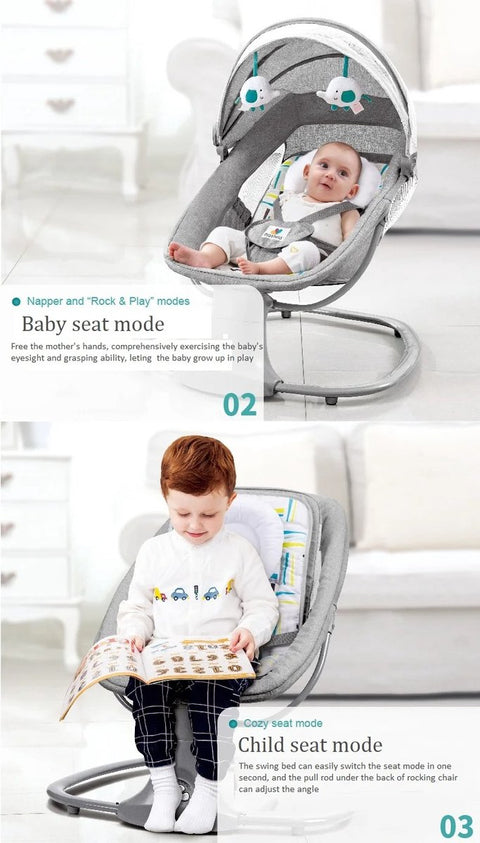 Automatische Wieg - Elektrische Wieg - Zelf bewegende Wieg - Elektrische ledikant - Babybedje - Schommelwieg - Smartwieg - Baby Zitje - Verstelbaar - Timer - Veiligheidsriem - Klamboe - Hemeltje - Hoofdkussen - Afstandsbediening - Audiosysteem
