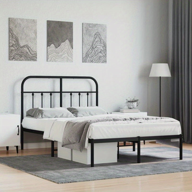 Modern Black Metal Bed Frame with Headboard - 120x200cm, Powder-Coated Construction for Durability & Stability, Easy Assembly, Minimalist Design for Contemporary Bedrooms, Contemporary Bedroom Furniture | Geometric Pattern Be