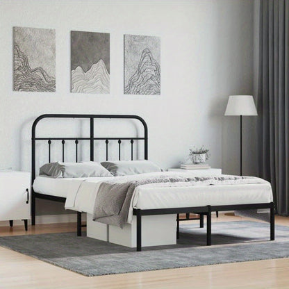 Modern Black Metal Bed Frame with Headboard - 120x200cm, Powder-Coated Construction for Durability & Stability, Easy Assembly, Minimalist Design for Contemporary Bedrooms, Contemporary Bedroom Furniture | Geometric Pattern Be