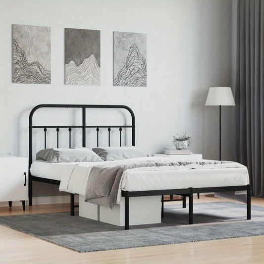 Modern Black Metal Bed Frame with Headboard - 120x200cm, Powder-Coated Construction for Durability & Stability, Easy Assembly, Minimalist Design for Contemporary Bedrooms, Contemporary Bedroom Furniture | Geometric Pattern Be