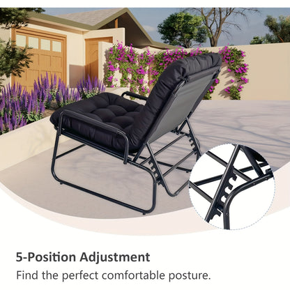 Balkon Loungestoel – Tuinstoel – Ligstoel – Terrasstoel – Loungechair Zwart – Verstelbare Rugleuning 5-Posities – Uitneembare Kussen Met Voetensteun