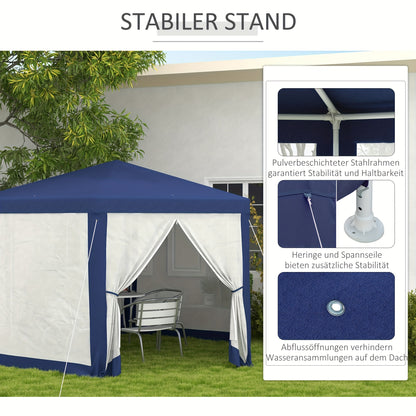 Partytent – Tuinpaviljoen – Feesttent – Camping Tent – Outdoor Gazebo – 4x3m – Hexagonaal – Waterafstotend – Muskietennet – Trekkoordsluiting – Blauw