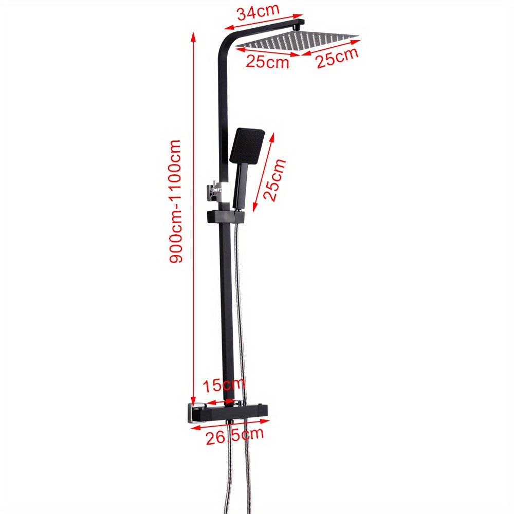 25CM Constant-Temperature Black Shower Set