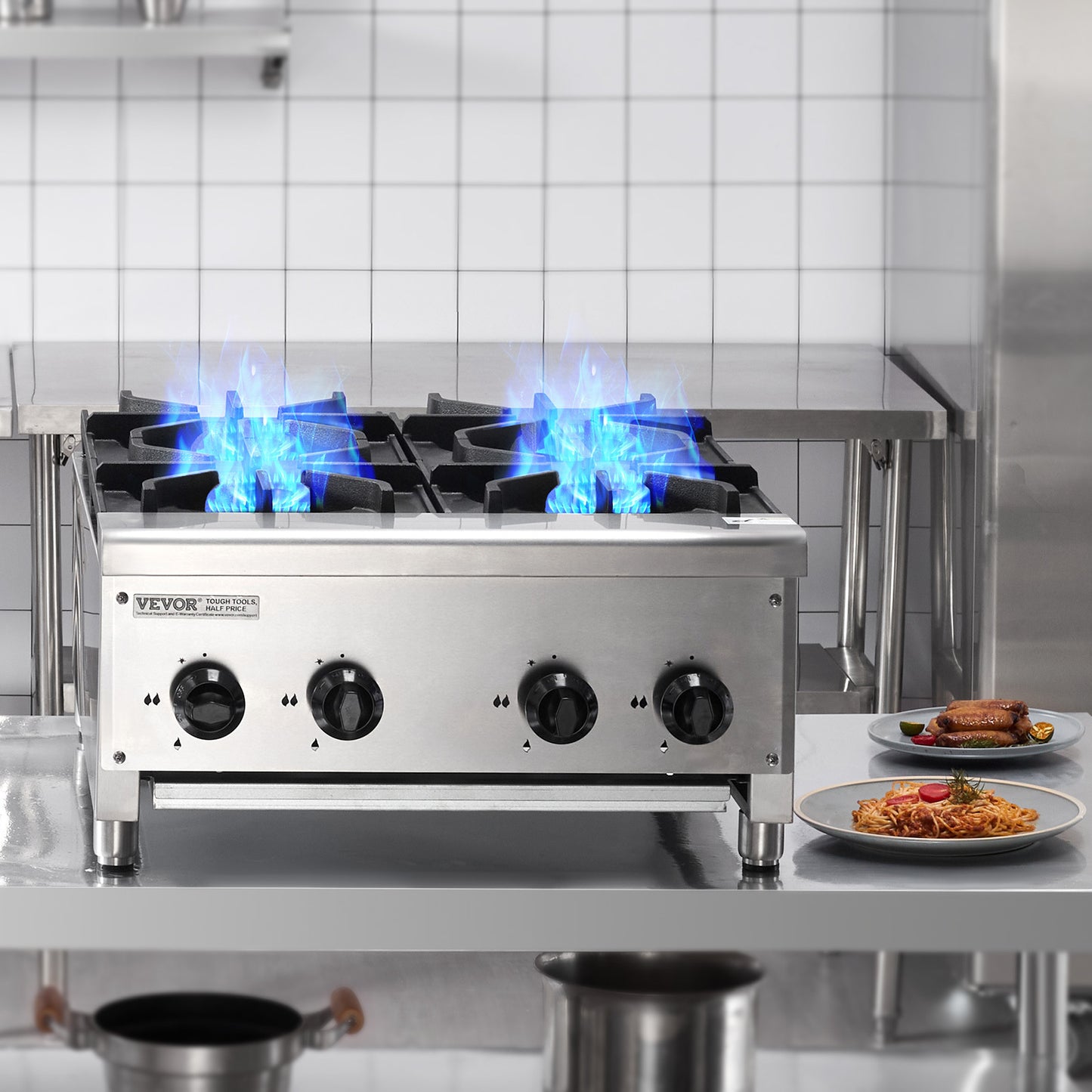 Gasstel – Gasfornuis – Gaskookplaat – Kooktoestel – Gasfornuis 4-pits – Roestvrij Staal – 28 kW Vermogen
