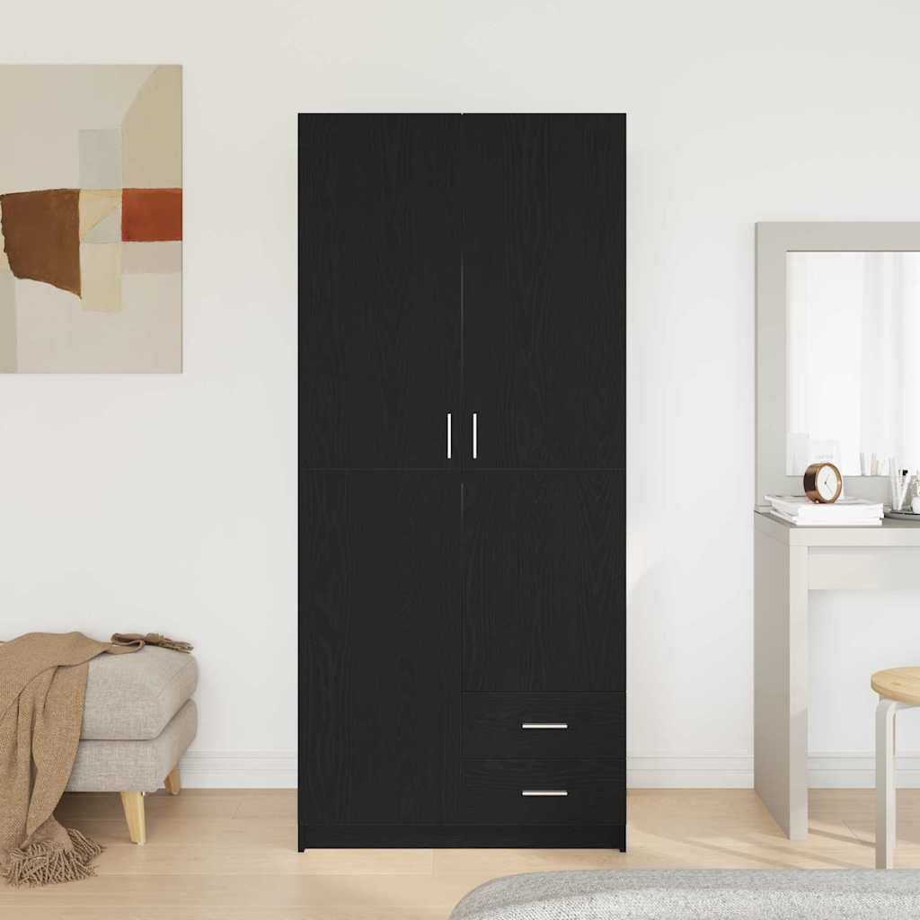 Kledingkast – Garderobekast – Opbergkast – Kleerkast – Dichte Kast – Zwarte Eikenlook – Compact 80x52x180 cm – Mat Composiethout