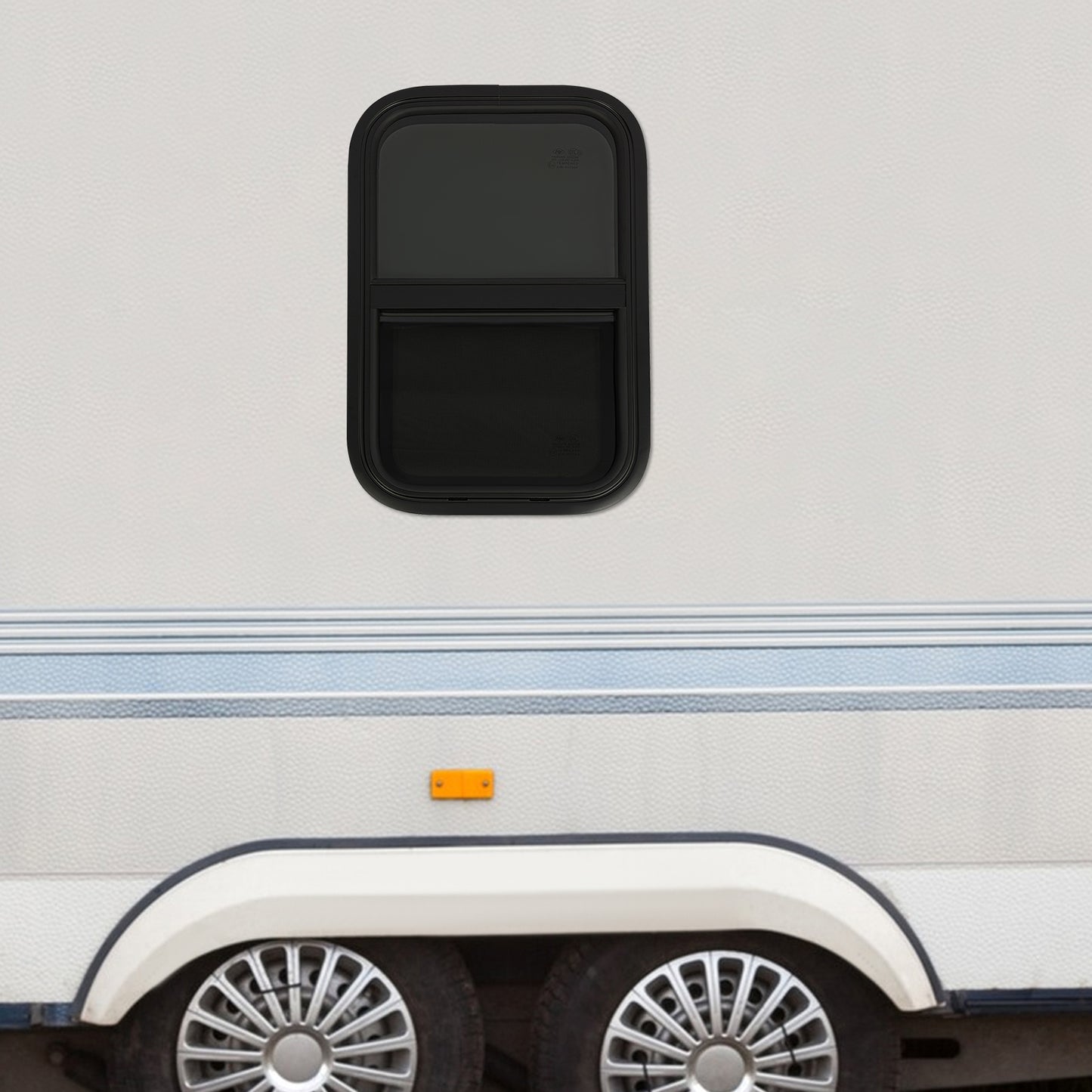 Verticale Schuifraam – Schuifraam Camper – Ventilatieraam – Raam Met Hor – Rits Horraam – Aluminium En Gehard Glas – Afmeting 350x550 mm – Donker Getint Glas