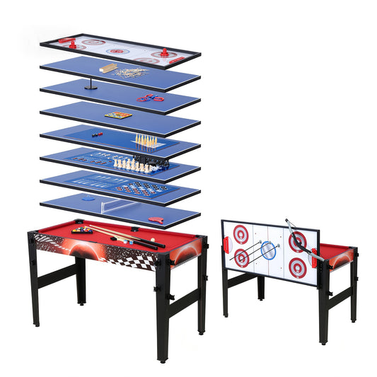 14 in 1 Multifunctional Game Table | Billiards, Table Tennis, Air Hockey & 11 More Games | Perfect for Gatherings & Parties, Adult Indoor Entertainment Essential, Made of Wood, Red Color