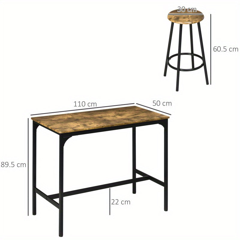 5-delige Eettafelset – Eetgroep – Barset – Keukentafelset – Industrieel Design – Rustiek Bruin – Stevig Metaal Frame – Ruimtebesparend Compact