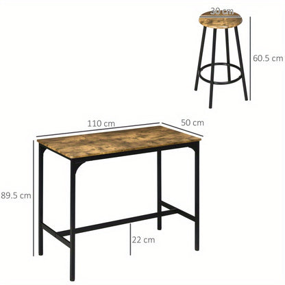 5-delige Eettafelset – Eetgroep – Barset – Keukentafelset – Industrieel Design – Rustiek Bruin – Stevig Metaal Frame – Ruimtebesparend Compact