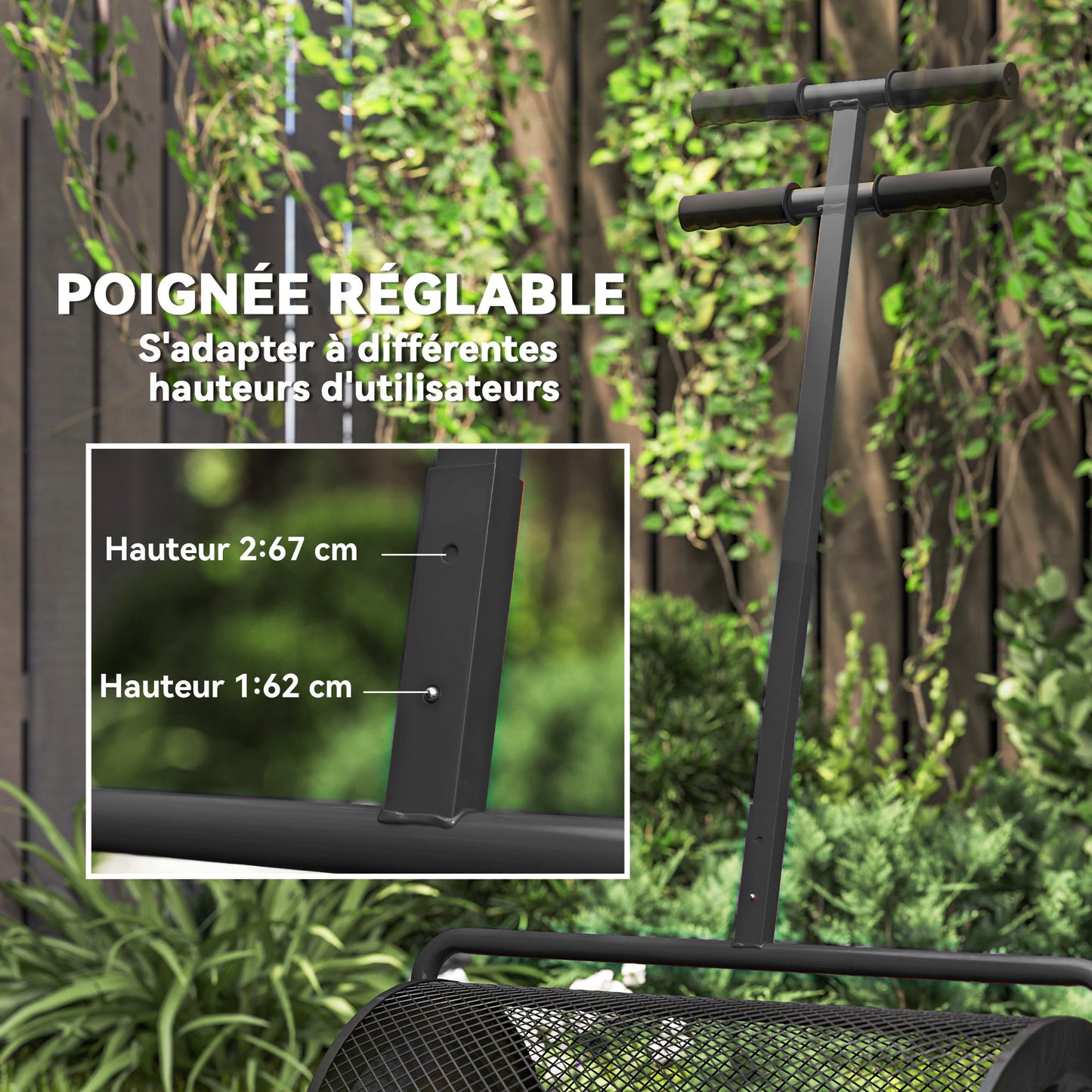 Meststrooier – Compoststrooier – Strooiwagen – Tuinstrooier – Gazonstrooier – 300 L Inhoud – Verstelbare T-Handle 62-67 cm