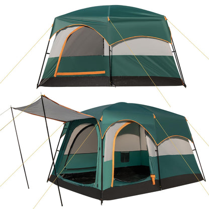 Kampeertent – Familietent – Tunnel Tent – Grote Tent – 2-Kamer Tent – Waterdicht Oxford Polyester – Ruime Voortent Met Zonnescherm – Voor 4-6 Personen – Groen