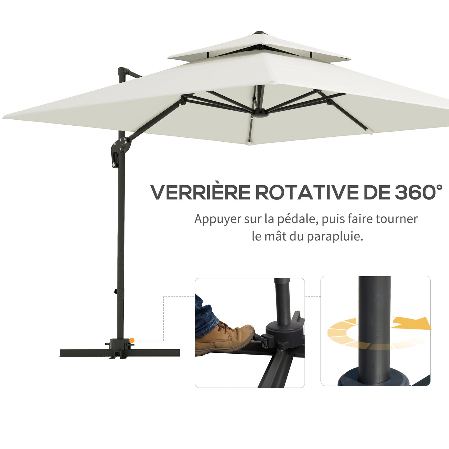 Parasol – Tuinparasol – Zonneparasol – Terrasparasol – Offset Parasol – 3x3 Meter – Kantelbaar en Draaibaar – Dubbel Dak voor Ventilatie – Beige Polyester