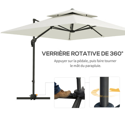 Parasol – Tuinparasol – Zonneparasol – Terrasparasol – Offset Parasol – 3x3 Meter – Kantelbaar en Draaibaar – Dubbel Dak voor Ventilatie – Beige Polyester
