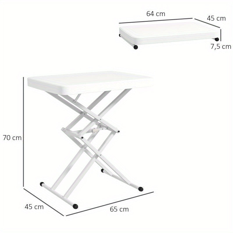 Tuintafel – Bijzettafel – Balkontafel – Buiten tafel – Campingtafel – Verstelbaar en Inklapbaar – Lichtgewicht en Duurzaam kunststof – 65x45x70 cm – Wit