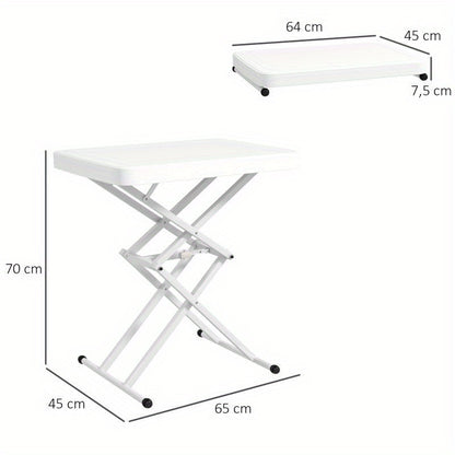 Tuintafel – Bijzettafel – Balkontafel – Buiten tafel – Campingtafel – Verstelbaar en Inklapbaar – Lichtgewicht en Duurzaam kunststof – 65x45x70 cm – Wit