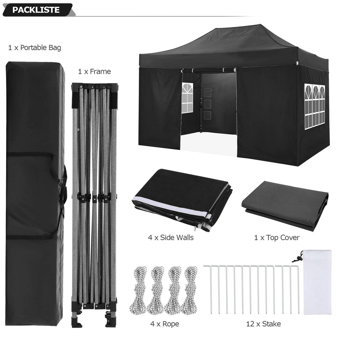 Pop-up Partytent – Opvouwbare Tent – Eventtent – Buitentent – Canopy Tent Wit – 3,05x4,57 Meter – 4 Afneembare Zijwanden – Lichtgewicht Aluminium Frame
