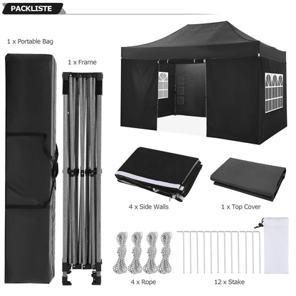 Pop-up Partytent – Opvouwbare Tent – Eventtent – Buitentent – Canopy Tent Wit – 3,05x4,57 Meter – 4 Afneembare Zijwanden – Lichtgewicht Aluminium Frame