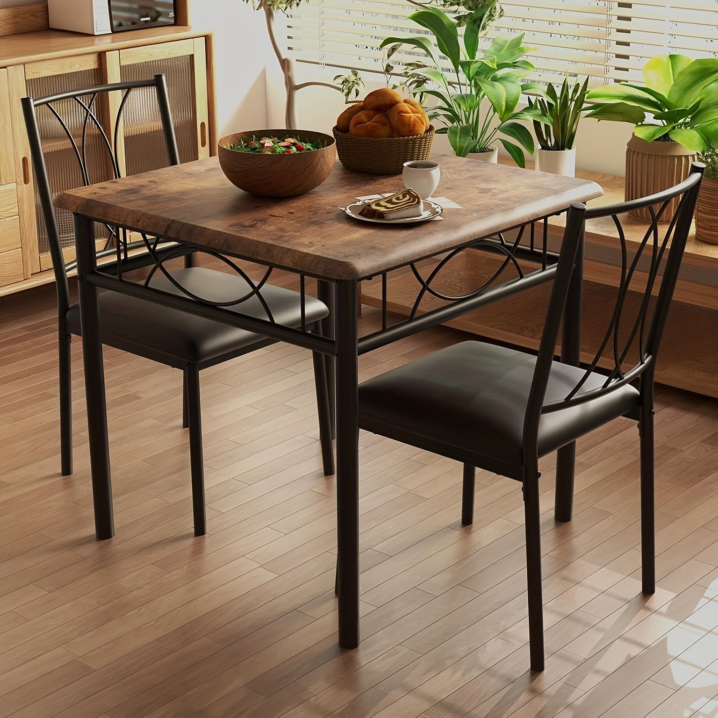 Eetkamerset – Diningset – Tafel Met Stoelen – Keukenset – Bistroset – Vintage Kleur – Compact Formaat – Massief Hout & Metaal