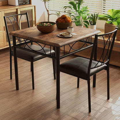 Eetkamerset – Diningset – Tafel Met Stoelen – Keukenset – Bistroset – Vintage Kleur – Compact Formaat – Massief Hout & Metaal