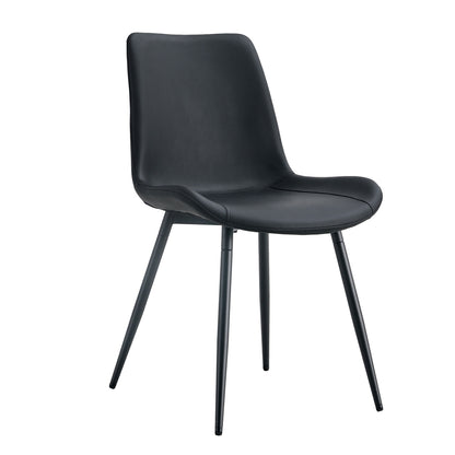 A four-piece modern dining set featuring black upholstery and a metal frame, with generously proportioned seats and backrests. Ideal for dining rooms, home offices and various living areas.
