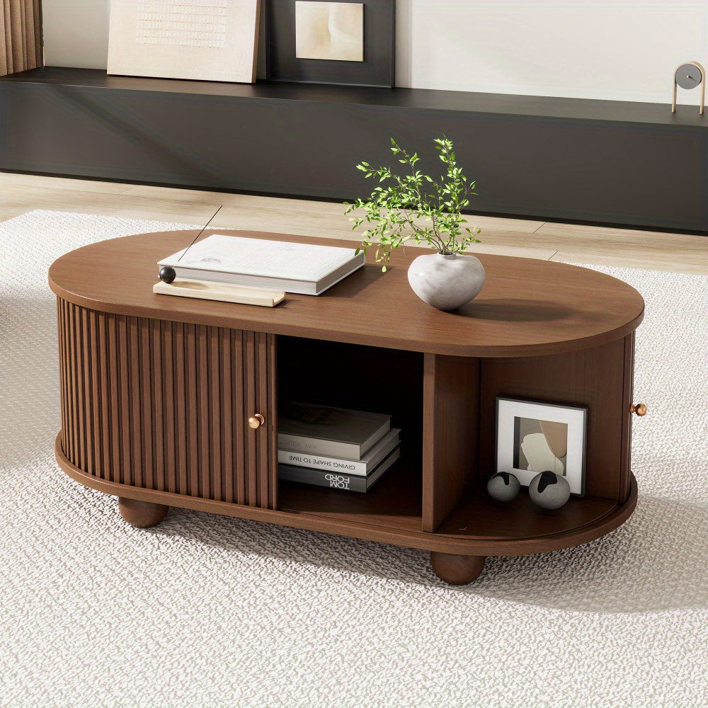 Salontafel – Woonkamertafel – Koffietafel – Tafel – Salontafeltje – Walnootlook – Schuifdeur Met 360° Draaifunctie – Compact 100x50x40 cm