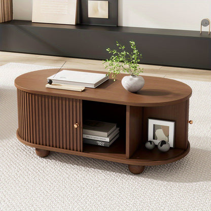 Salontafel – Woonkamertafel – Koffietafel – Tafel – Salontafeltje – Walnootlook – Schuifdeur Met 360° Draaifunctie – Compact 100x50x40 cm