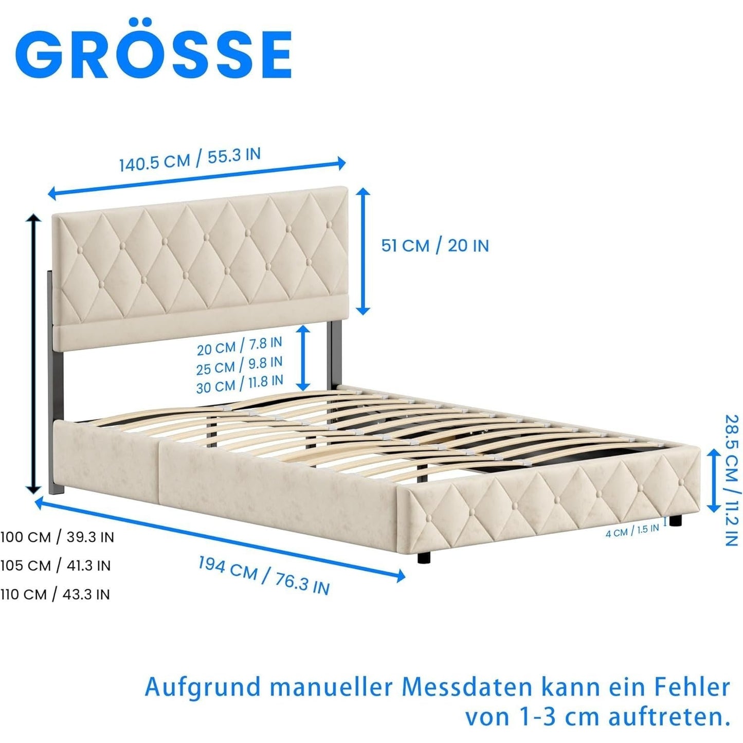 Opbergbed – Gestoffeerd Bed – Boxspringbed – Tweepersoonsbed – Slaapkamerbed – 180x200 cm – Hydraulisch Liftsysteem – Luxueus Knoop Hoofdbord