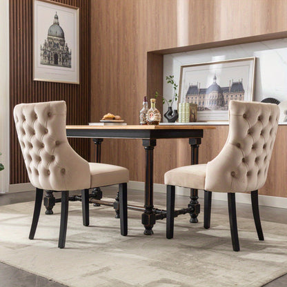 Eetkamerstoel – Stoel – Dinerstoel – Zitstoel – Fauteuil – Beige Velvet – Button Stitching – Comfortabele Zitting – Eigentijds Design