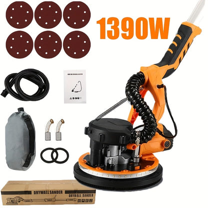 Elektrische Gipsplaat Schuurmachine – Gipsplaten Schuurmachine – Muur Schuurmachine – Plafond Schuurmachine – Stofzuiger Schuurmachine – 220V – 1390W Vermogen – 225mm Schuuroppervlak met Zelfzuigend Stofafzuigsysteem