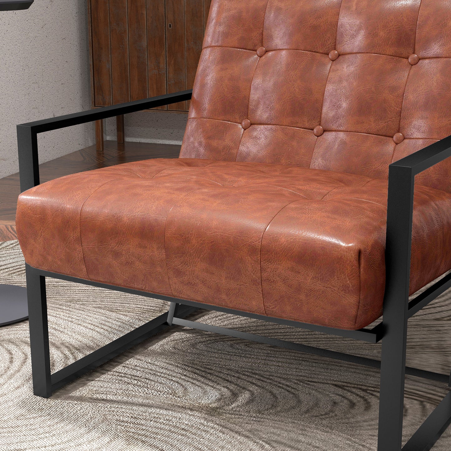 Chesterfield Lounge Chair – Fauteuil – Relaxstoel – Leunstoel – Zithoek Stoel – Rust Rood – Metalen Frame – Comfortabele Schuimvulling