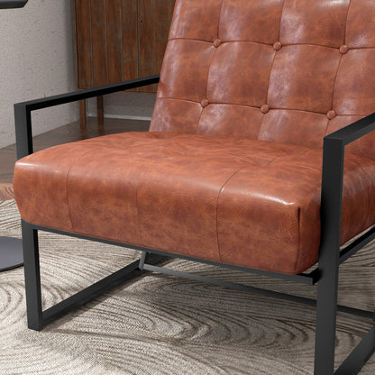 Chesterfield Lounge Chair – Fauteuil – Relaxstoel – Leunstoel – Zithoek Stoel – Rust Rood – Metalen Frame – Comfortabele Schuimvulling
