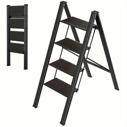 4-Traps Ladder – Inklapbare Ladder – Opstapje – Steiger – Trapstoel – Aluminium – Zwart – Antislip Treden – Max. Draagkracht 150 kg