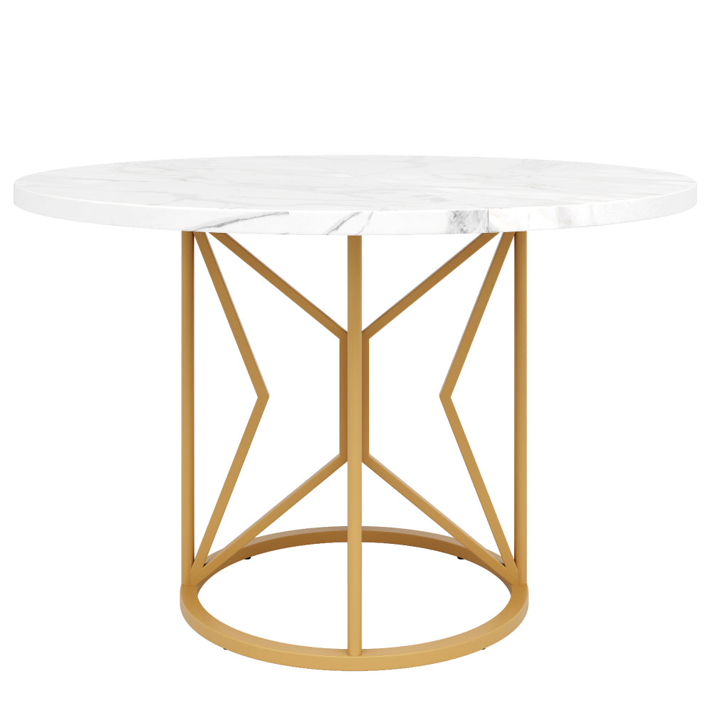 Ronde Eettafel – Dinertafel – Keukentafel – Tafel Rond – Eetkamertafel – Marmerlook Blad – Stevige Metalen Poten – 100 cm Diameter – Onderhoudsvriendelijk – Direct Gebruiksklaar – Gouden Accenten
