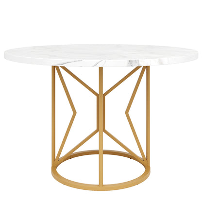 Ronde Eettafel – Dinertafel – Keukentafel – Tafel Rond – Eetkamertafel – Marmerlook Blad – Stevige Metalen Poten – 100 cm Diameter – Onderhoudsvriendelijk – Direct Gebruiksklaar – Gouden Accenten