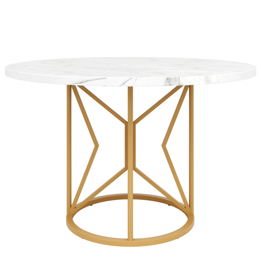 Ronde Eettafel – Dinertafel – Keukentafel – Tafel Rond – Eetkamertafel – Marmerlook Blad – Stevige Metalen Poten – 100 cm Diameter – Onderhoudsvriendelijk – Direct Gebruiksklaar – Gouden Accenten