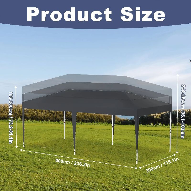Partytent – Tuinpaviljoen – Feesttent – Opvouwbare Tent – Overkapping – 3x6 Meter – Verstelbare Hoogte 2,4-2,6m – Stevig Met Weerbestendig Frame